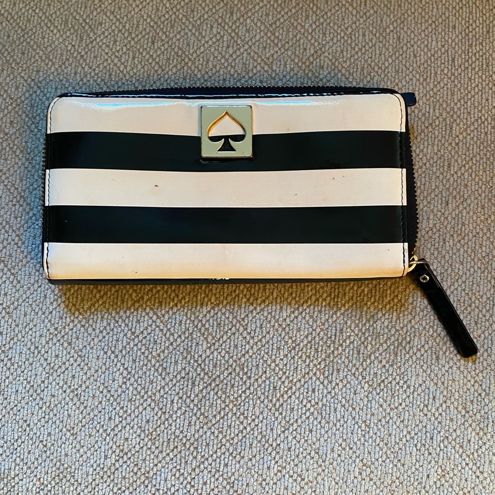 Kate Spade Patent Leather Black and White Striped Wallet